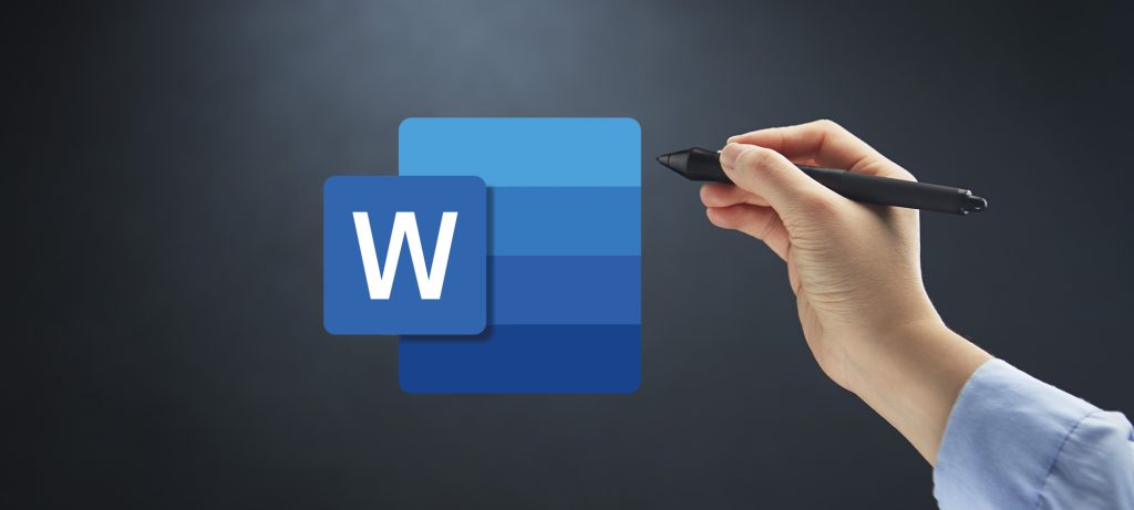 Logo Word avec une main qui tient un stylet