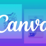 Logo de l'outil Canva superposé à des exemples de créations